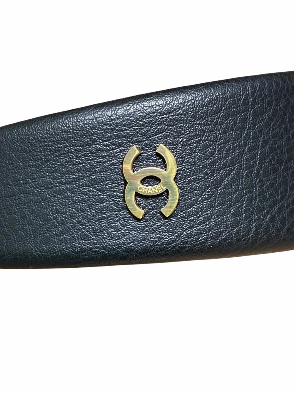 ChaneI✨ Black Leather headband with Gold/ tone hardware